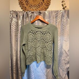 Francesca's Collections Sage Green Crochet Sweater
